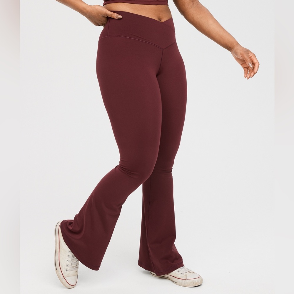 Aerie Burgundy Flare Crossover Leggings Size L